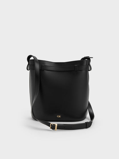 Jody Leather Belted Bucket Bag - Black | CHARLES & KEITH