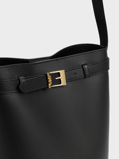 Jody Leather Belted Bucket Bag - Black | CHARLES & KEITH