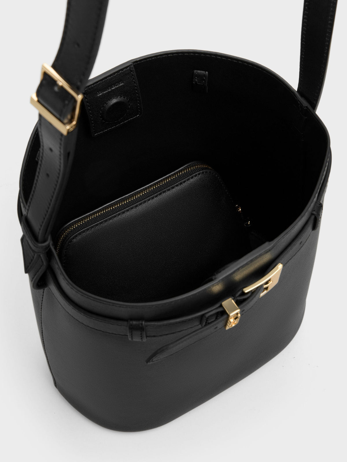 Jody Leather Belted Bucket Bag - Black | CHARLES & KEITH