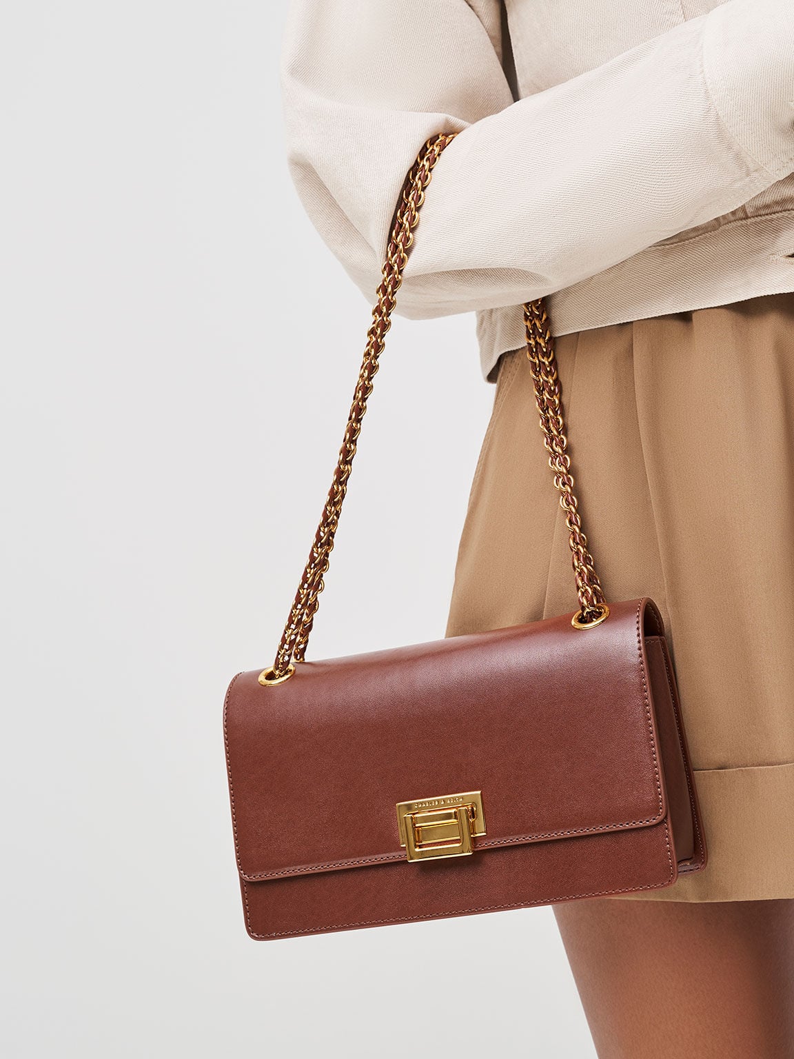 Everline Braided-Strap Shoulder Bag - Chocolate | CHARLES & KEITH