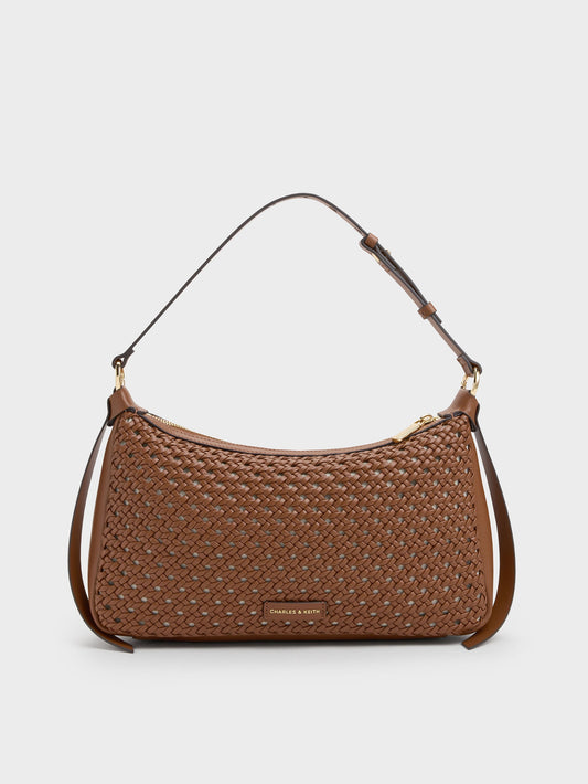 Calla Woven Shoulder Bag - Chocolate | CHARLES & KEITH