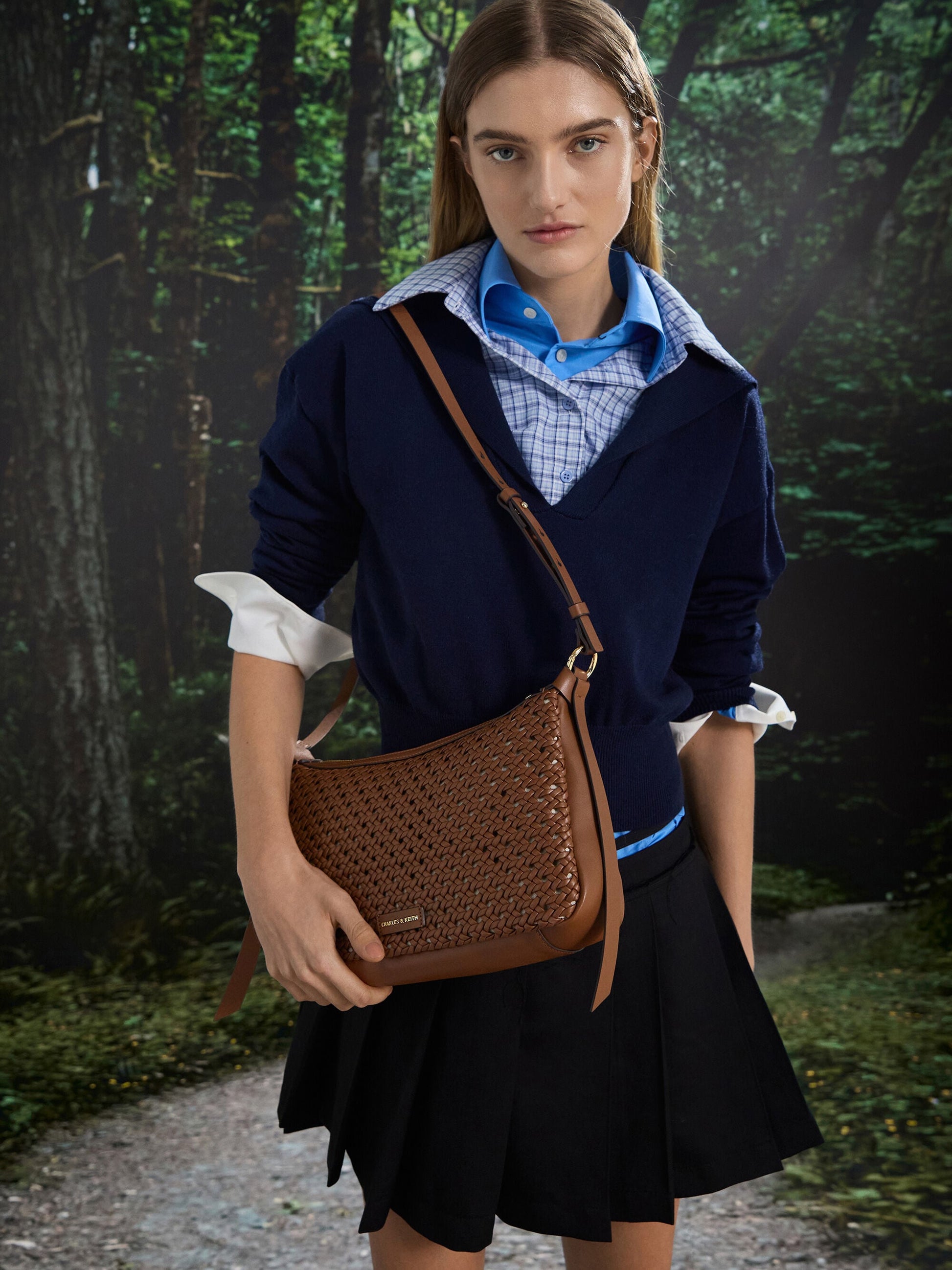 Calla Woven Shoulder Bag - Chocolate | CHARLES & KEITH