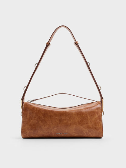 Delfina Elongated Shoulder Bag - Distressed Tan | CHARLES & KEITH