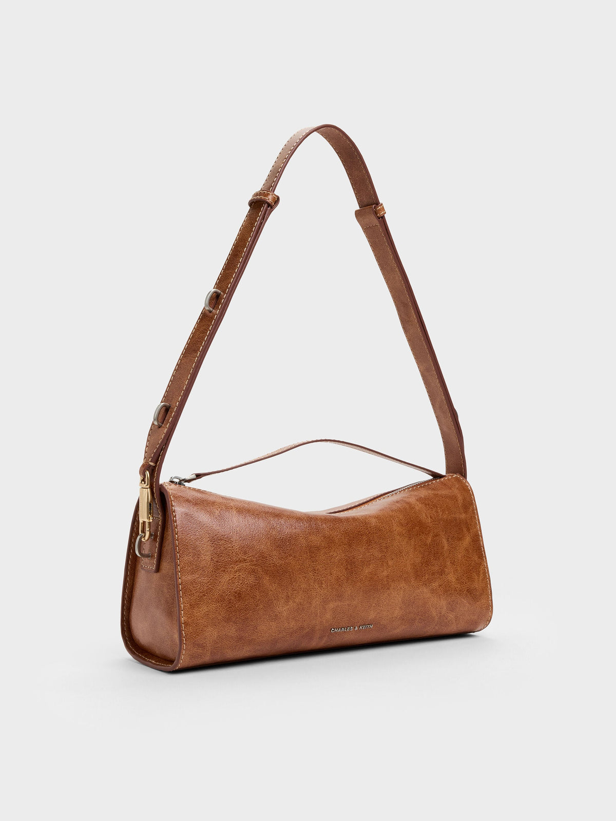 Delfina Elongated Shoulder Bag - Distressed Tan | CHARLES & KEITH