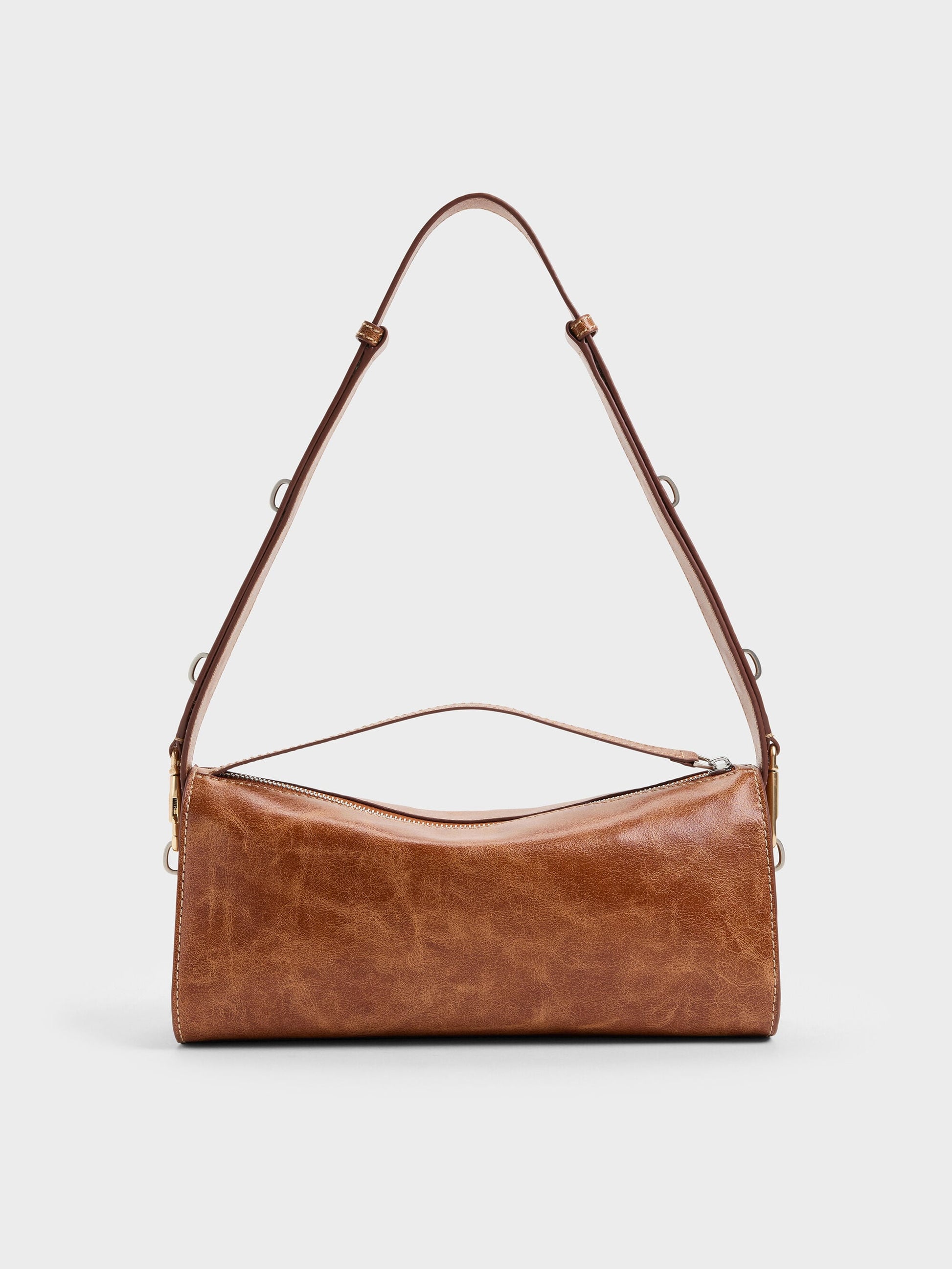 Delfina Elongated Shoulder Bag - Distressed Tan | CHARLES & KEITH