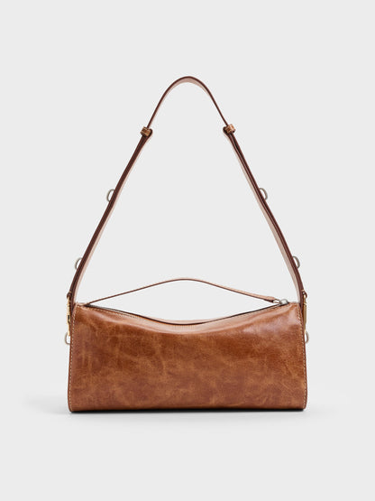 Delfina Elongated Shoulder Bag - Distressed Tan | CHARLES & KEITH