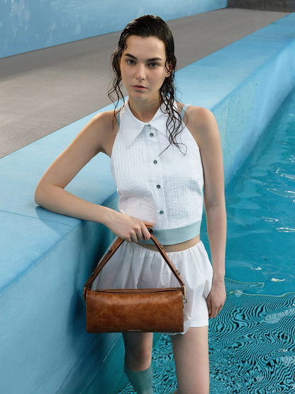 Delfina Elongated Shoulder Bag - Distressed Tan | CHARLES & KEITH
