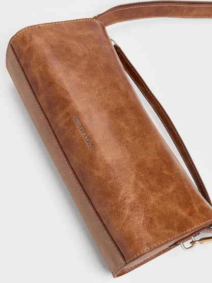 Delfina Elongated Shoulder Bag - Distressed Tan | CHARLES & KEITH