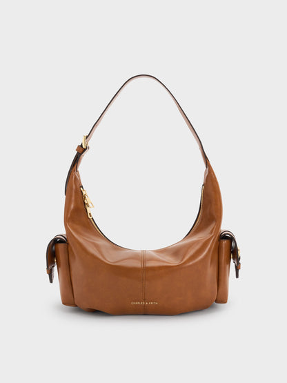 Bessie Side-Pocket Hobo Bag - Distressed Tan | CHARLES & KEITH