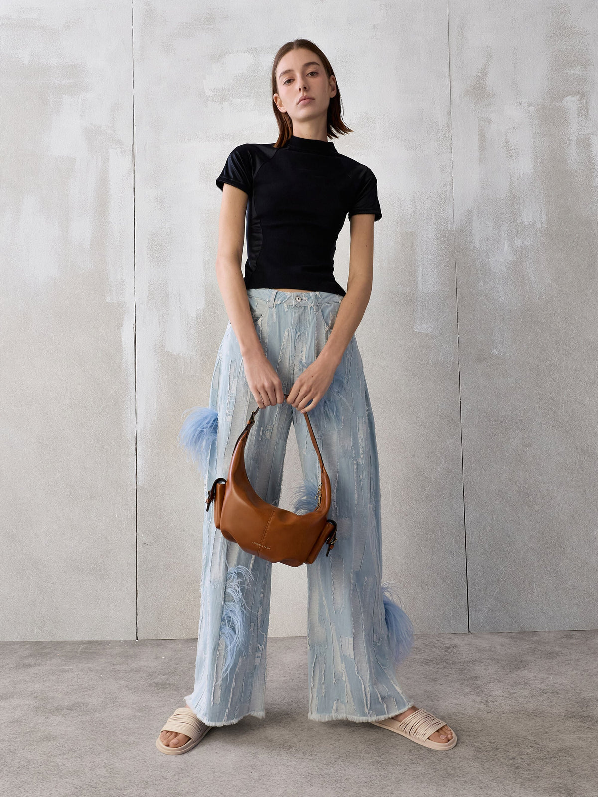 Bessie Side-Pocket Hobo Bag - Distressed Tan | CHARLES & KEITH