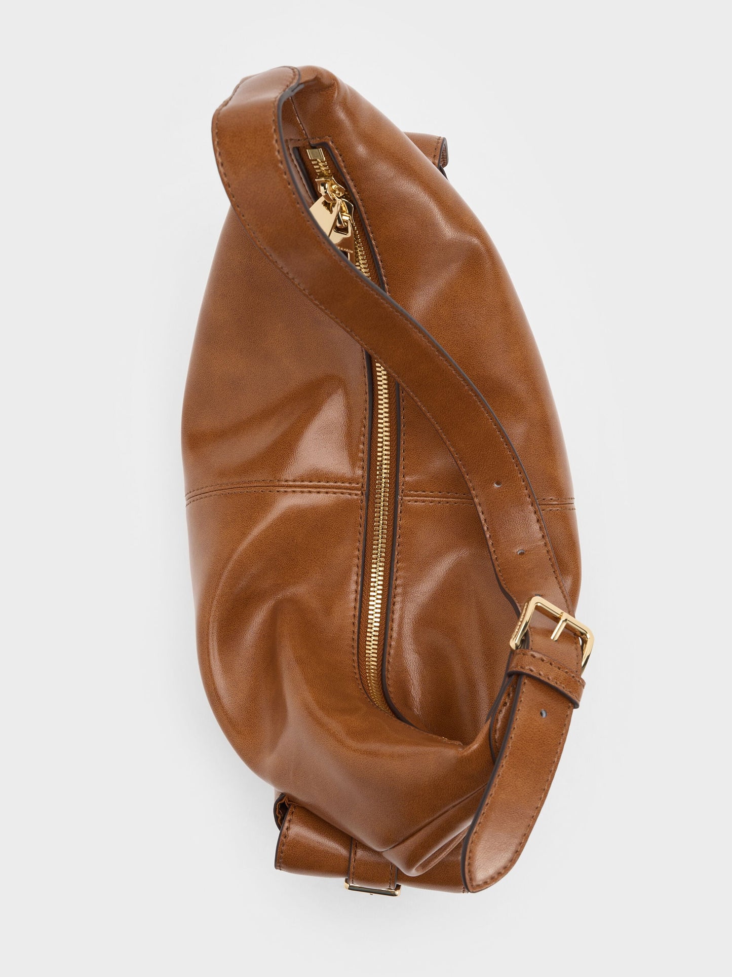 Bessie Side-Pocket Hobo Bag - Distressed Tan | CHARLES & KEITH