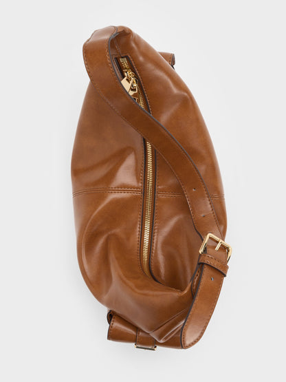 Bessie Side-Pocket Hobo Bag - Distressed Tan | CHARLES & KEITH