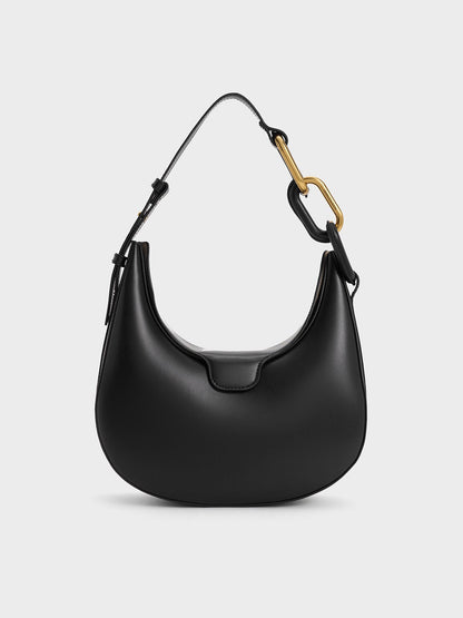 Kora Metallic-Accent Moon Bag - Black | CHARLES & KEITH