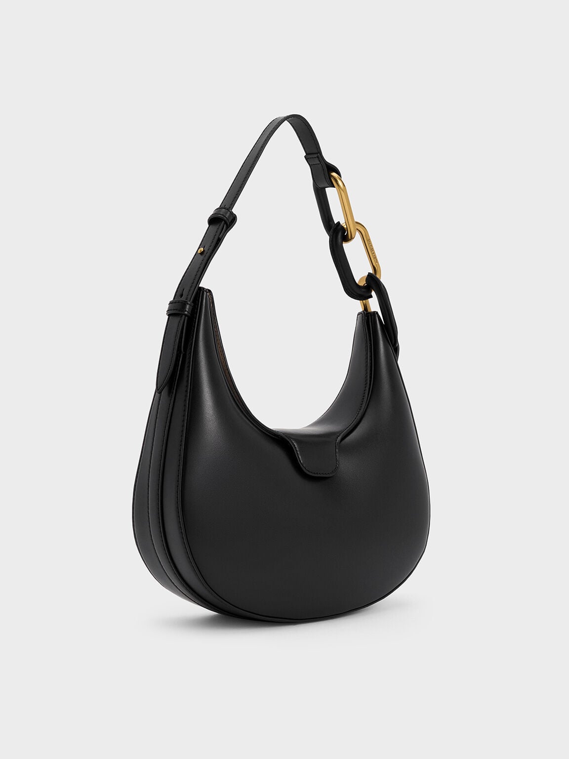 Kora Metallic-Accent Moon Bag - Black | CHARLES & KEITH