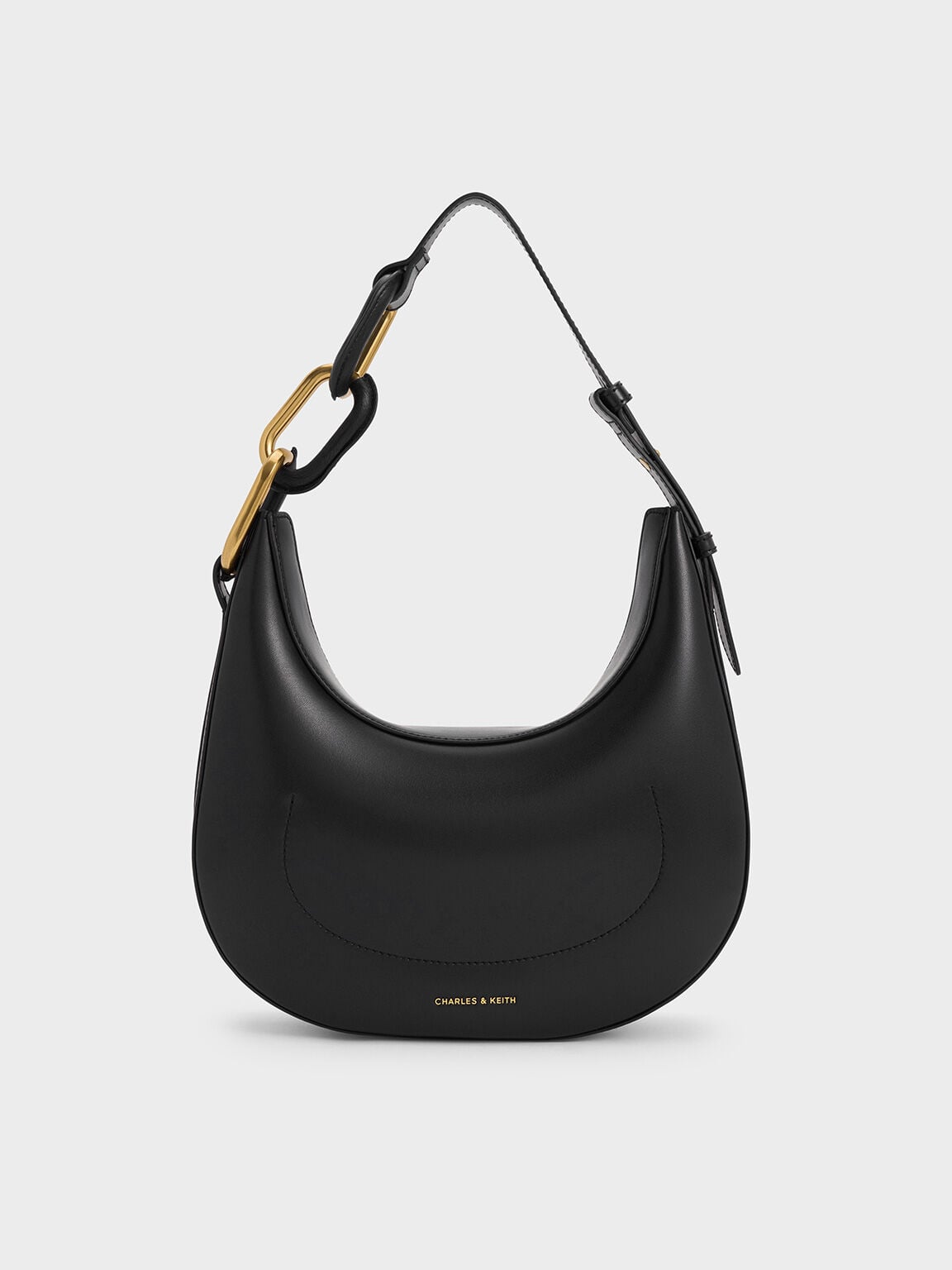 Kora Metallic-Accent Moon Bag - Black | CHARLES & KEITH