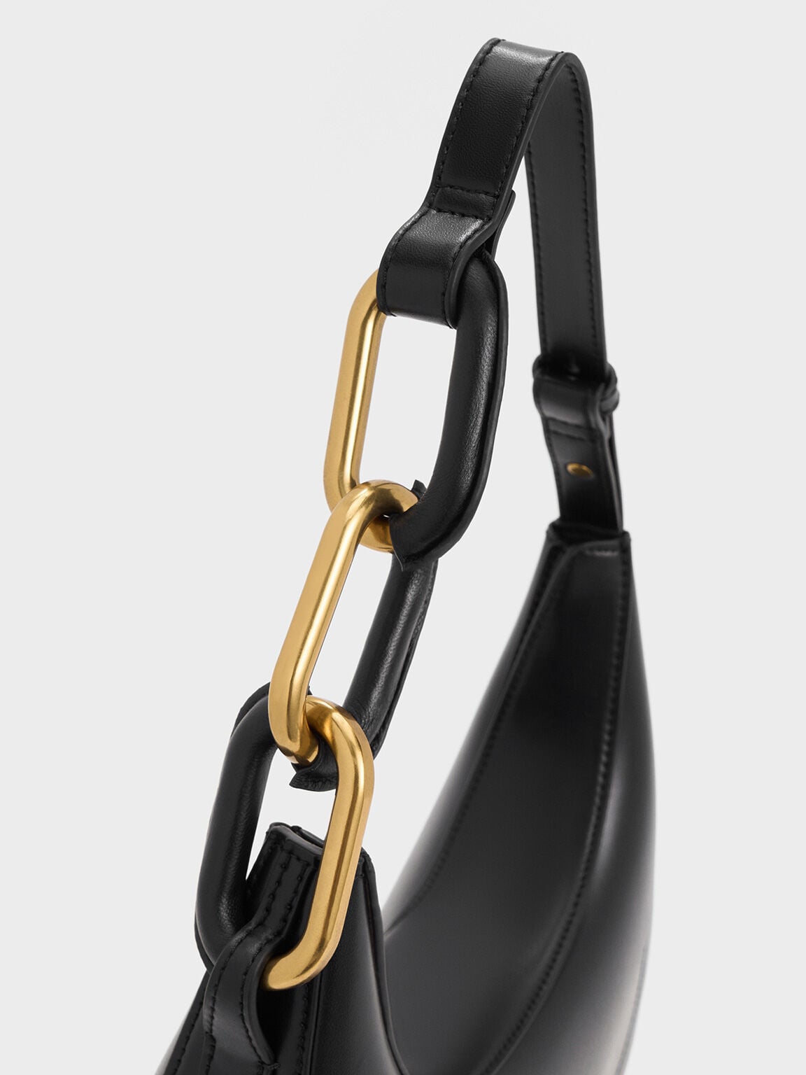 Kora Metallic-Accent Moon Bag - Black | CHARLES & KEITH