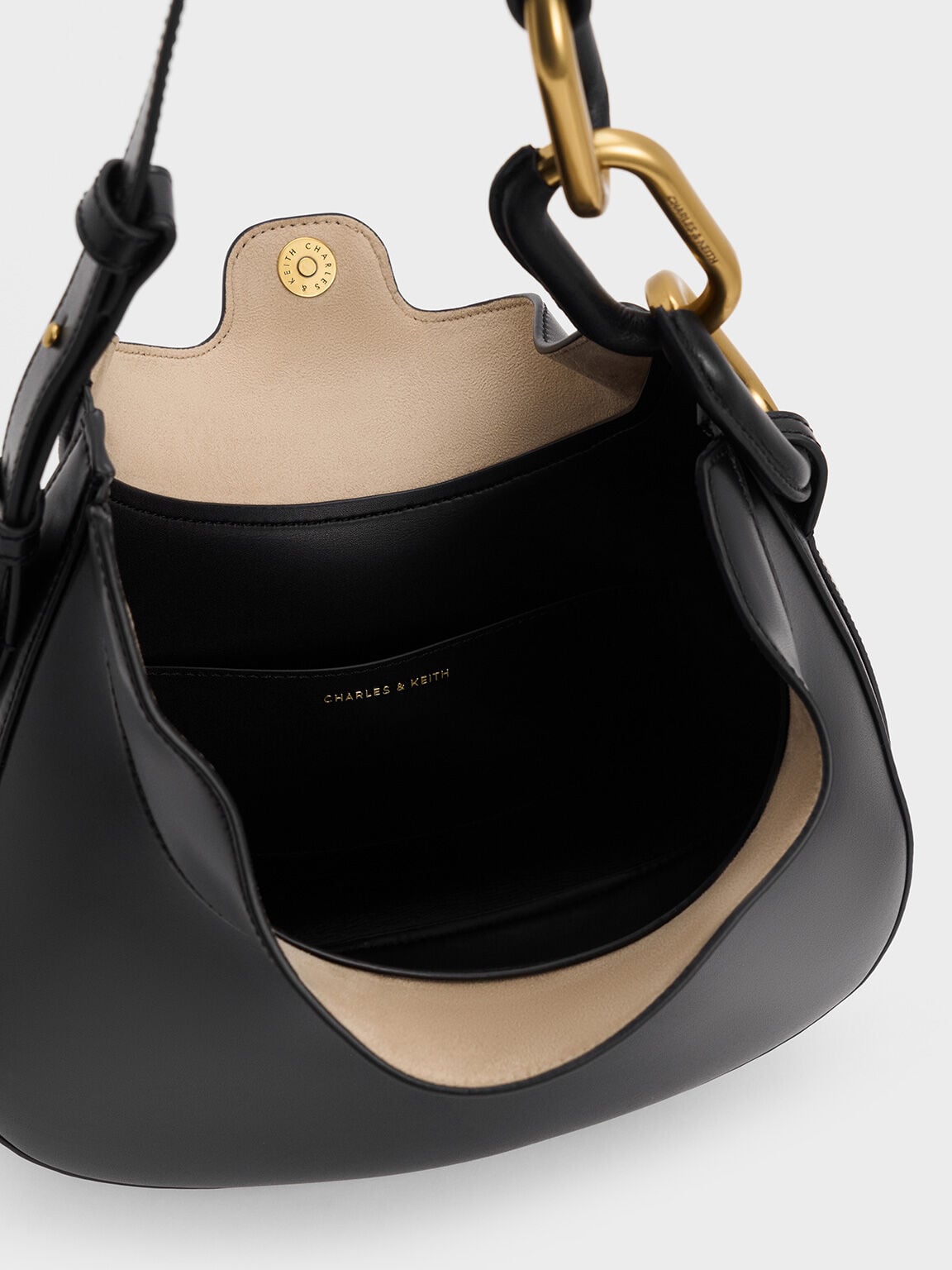 Kora Metallic-Accent Moon Bag - Black | CHARLES & KEITH