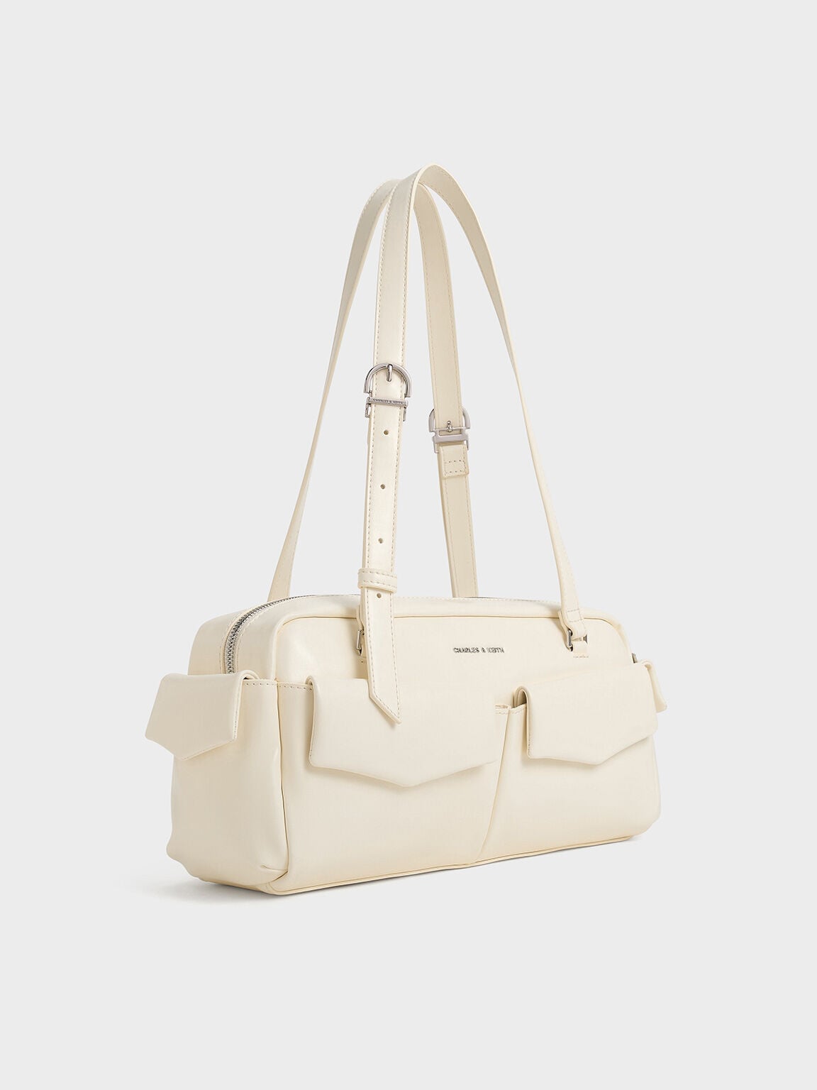Rachel Multi-Pocket Shoulder Bag - Cream | CHARLES & KEITH