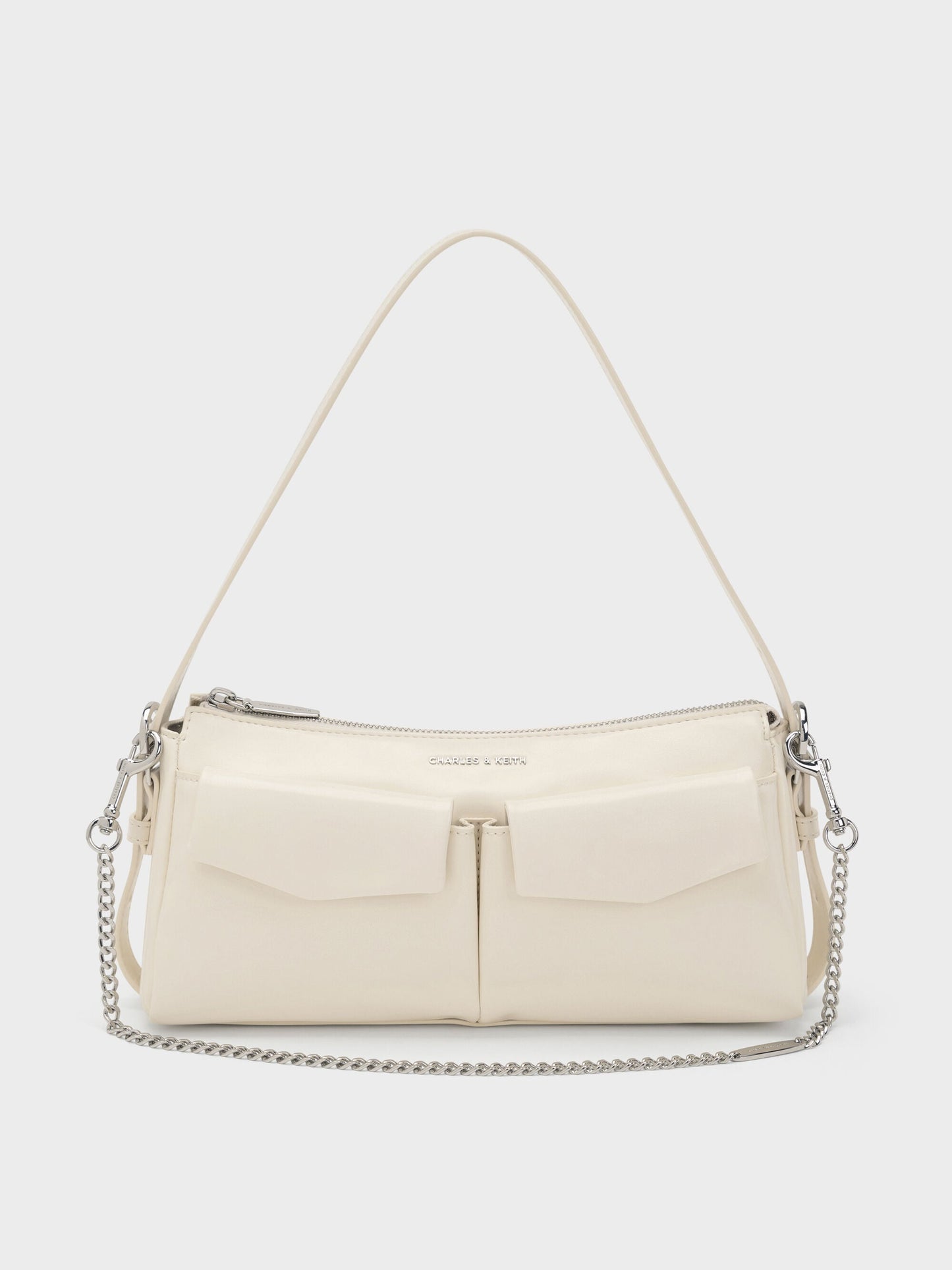 Rachel Front-Pocket Chain Shoulder Bag - Cream | CHARLES & KEITH