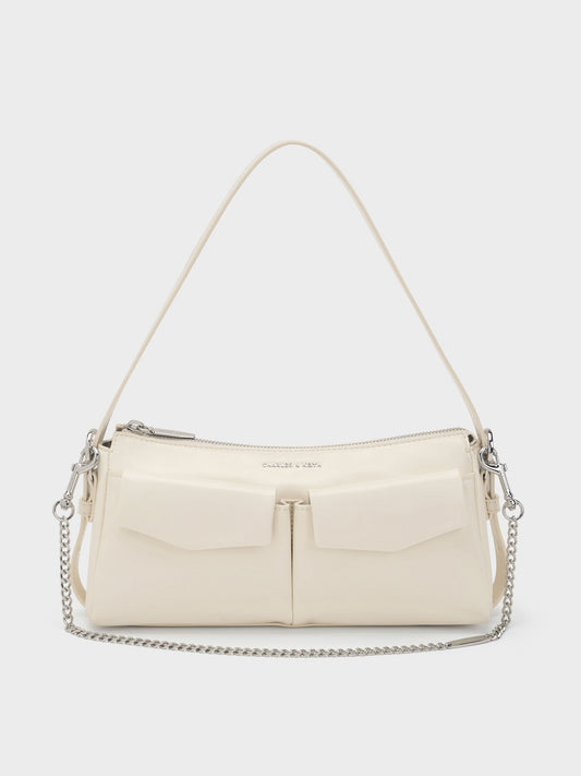 Rachel Front-Pocket Chain Shoulder Bag - Cream | CHARLES & KEITH