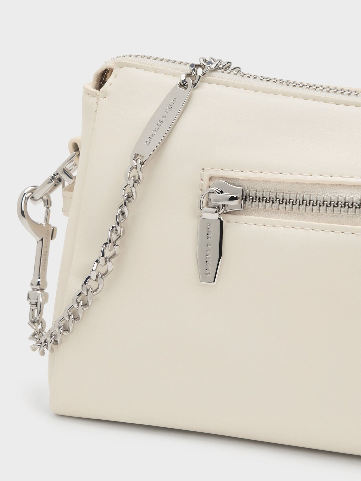 Rachel Front-Pocket Chain Shoulder Bag - Cream | CHARLES & KEITH