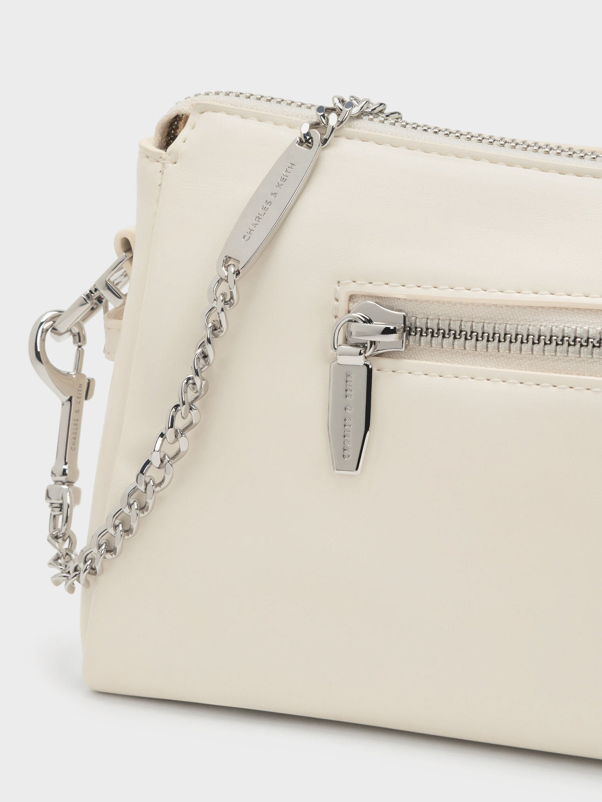 Rachel Front-Pocket Chain Shoulder Bag - Cream | CHARLES & KEITH