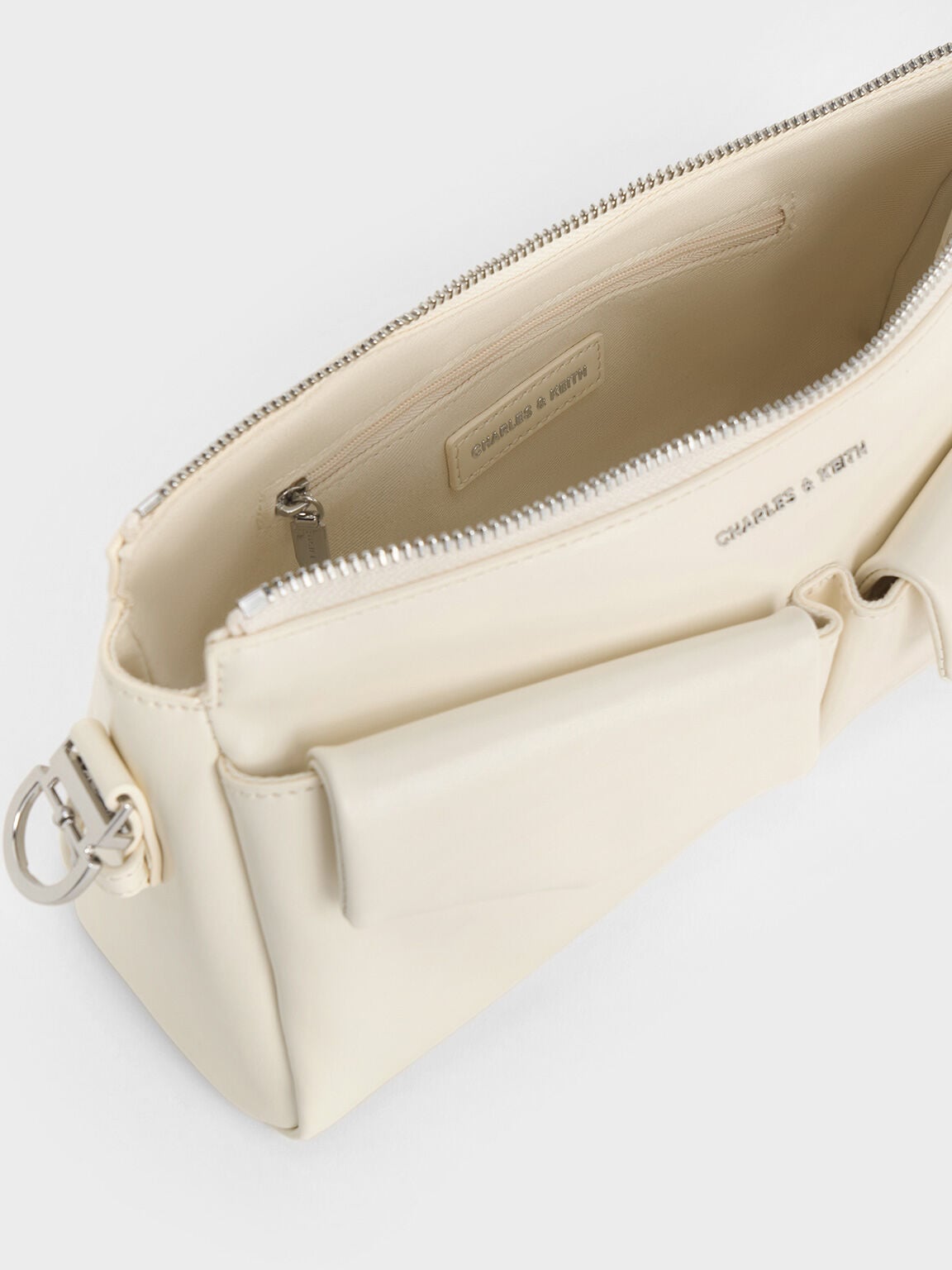 Rachel Front-Pocket Chain Shoulder Bag - Cream | CHARLES & KEITH