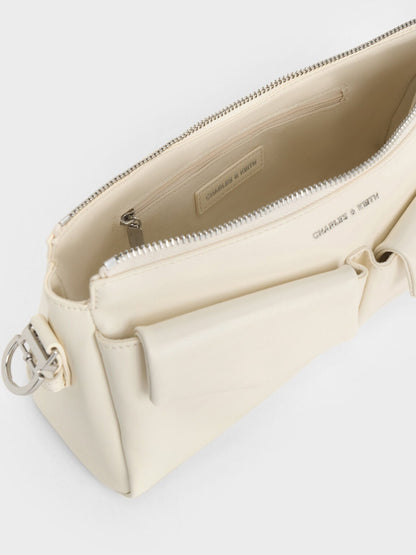 Rachel Front-Pocket Chain Shoulder Bag - Cream | CHARLES & KEITH