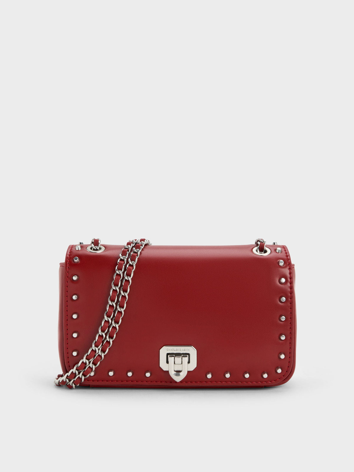 Arwen Studded Shoulder Bag - Red | CHARLES & KEITH