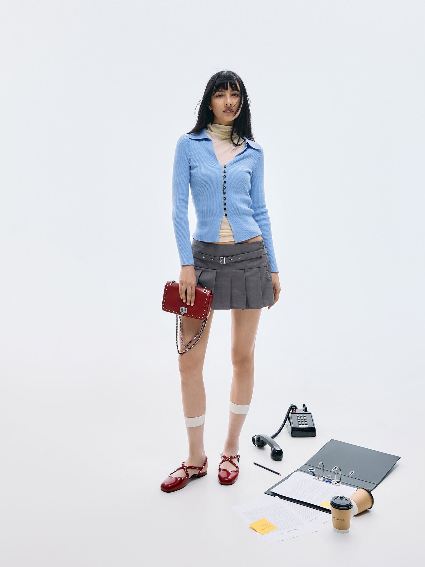 Arwen Studded Shoulder Bag - Red | CHARLES & KEITH