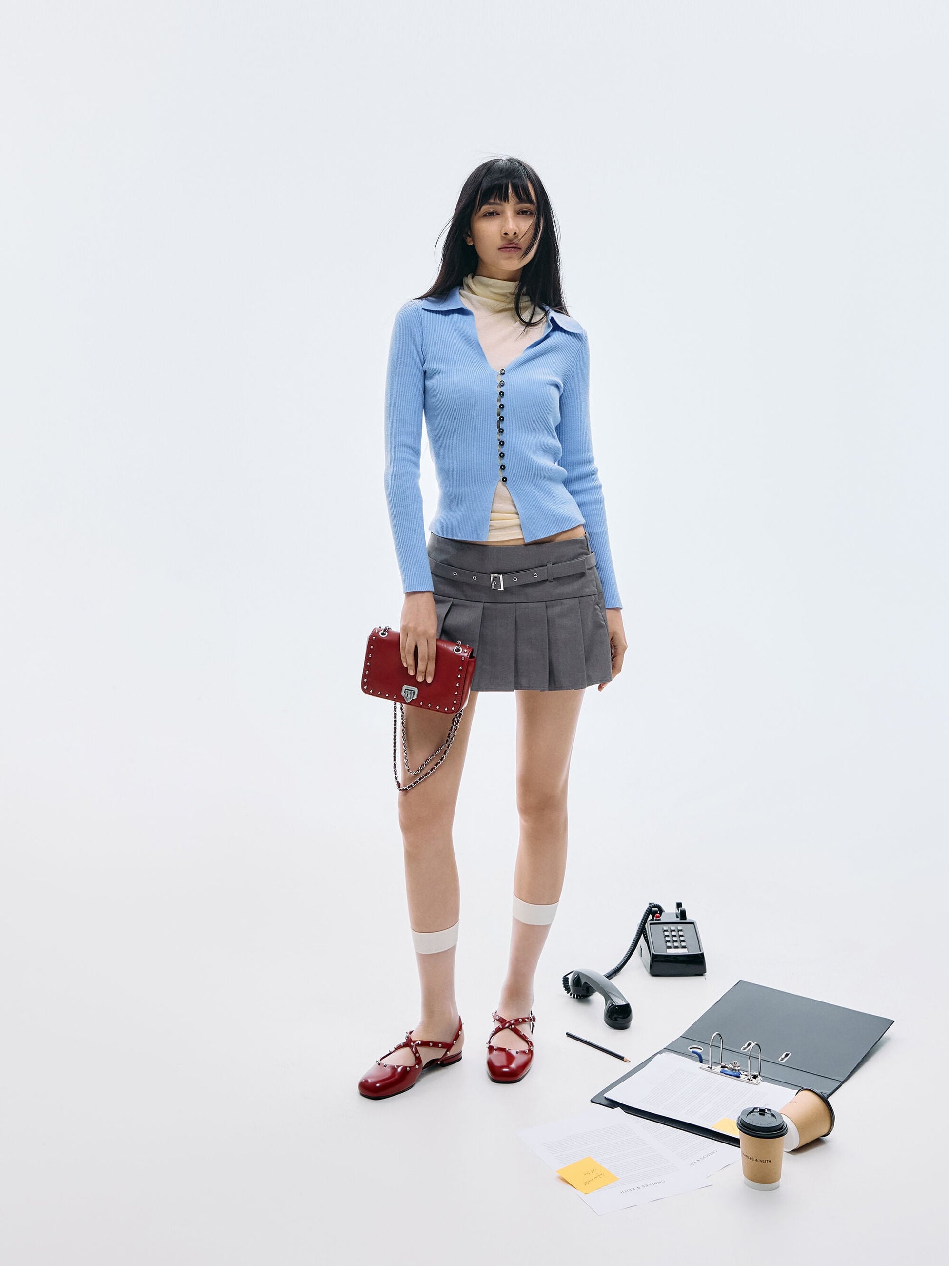 Arwen Studded Shoulder Bag - Red | CHARLES & KEITH
