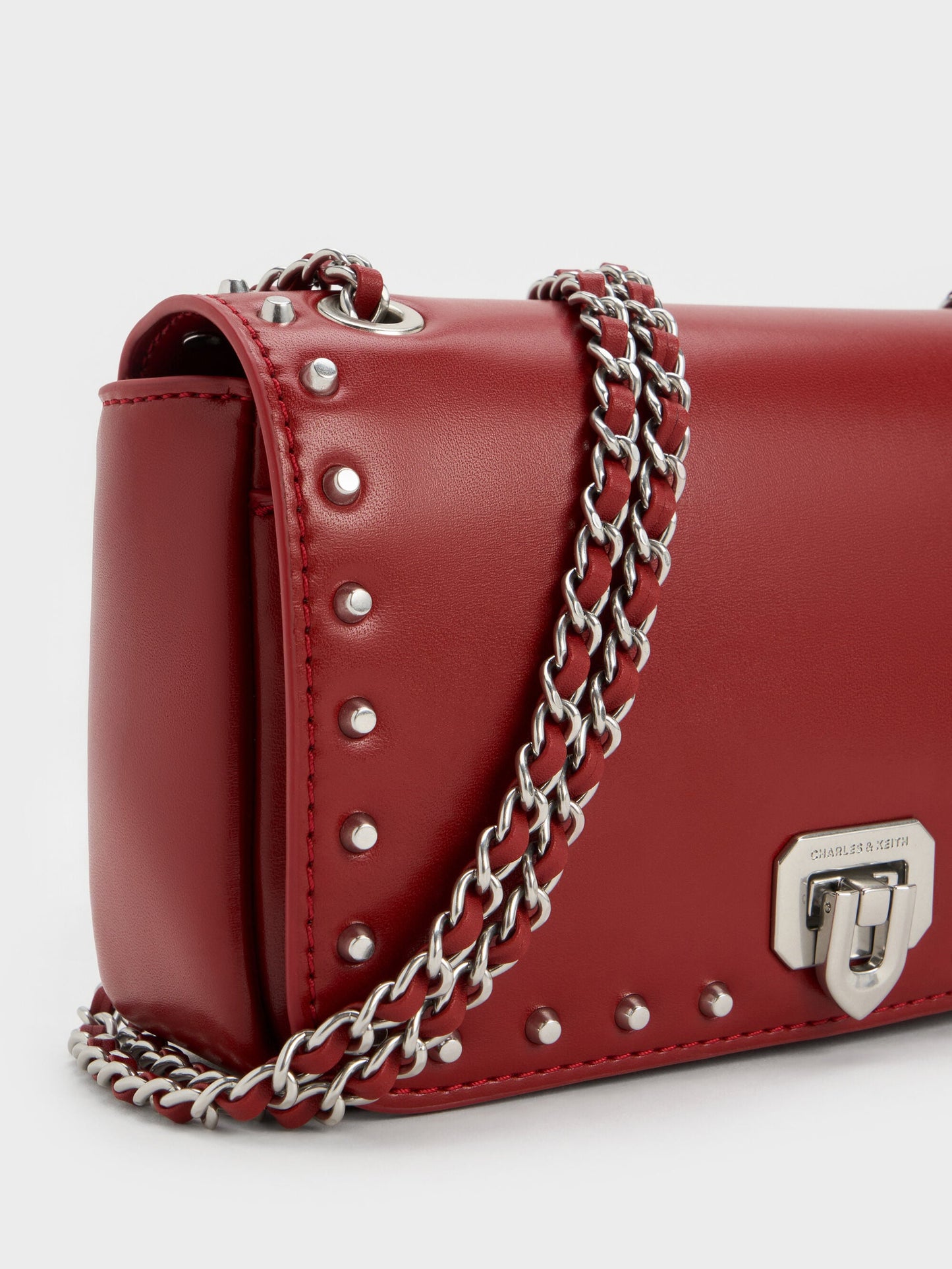 Arwen Studded Shoulder Bag - Red | CHARLES & KEITH