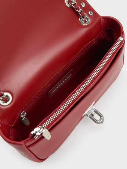 Arwen Studded Shoulder Bag - Red | CHARLES & KEITH