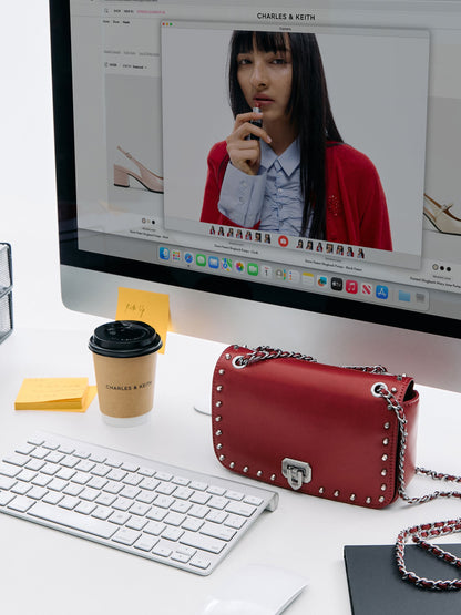Arwen Studded Shoulder Bag - Red | CHARLES & KEITH