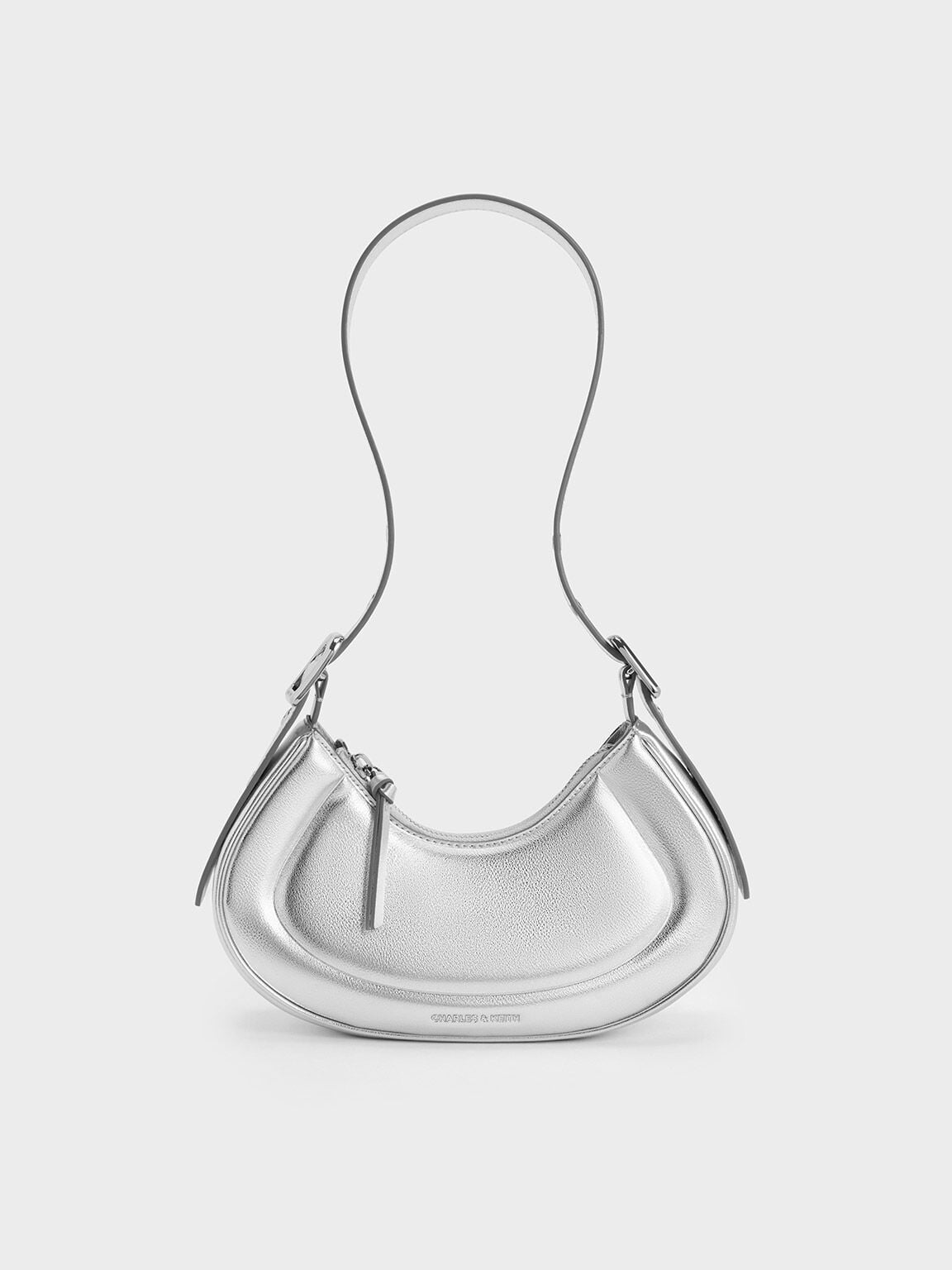 Petra Curved Shoulder Bag - Silver | CHARLES & KEITH