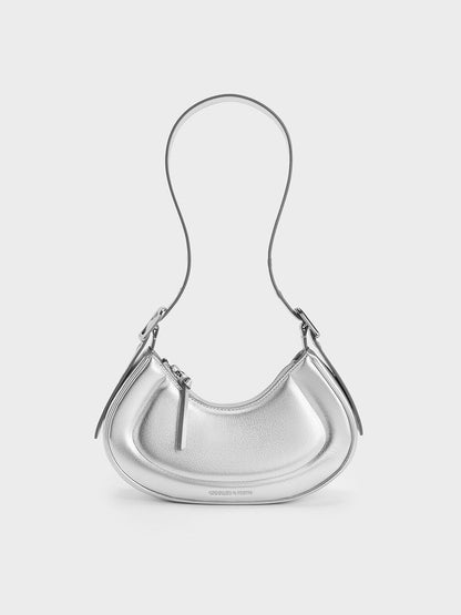 Petra Curved Shoulder Bag - Silver | CHARLES & KEITH