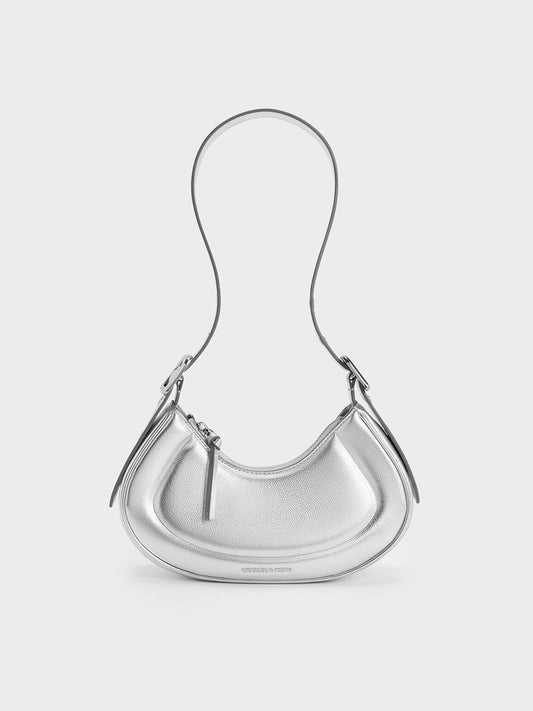 Petra Curved Shoulder Bag - Silver | CHARLES & KEITH
