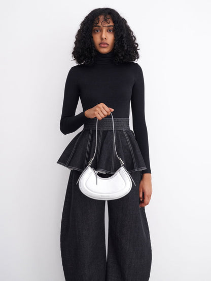 Petra Curved Shoulder Bag - Silver | CHARLES & KEITH