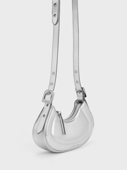 Petra Curved Shoulder Bag - Silver | CHARLES & KEITH