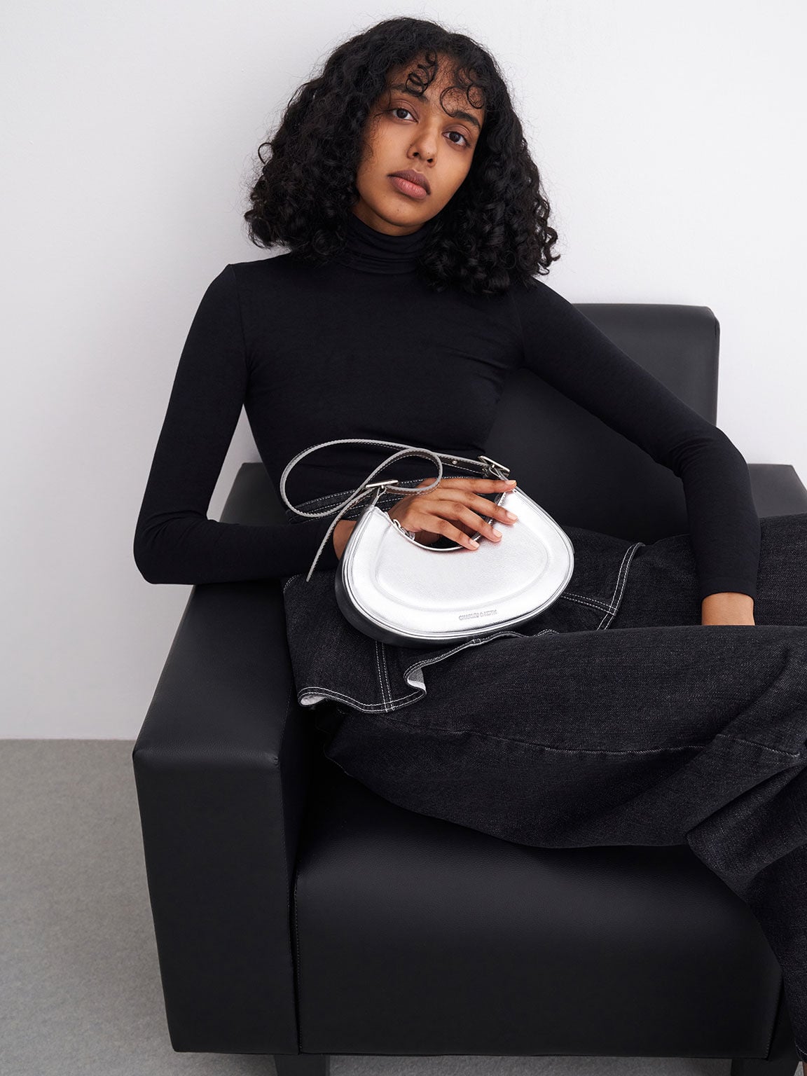 Petra Curved Shoulder Bag - Silver | CHARLES & KEITH