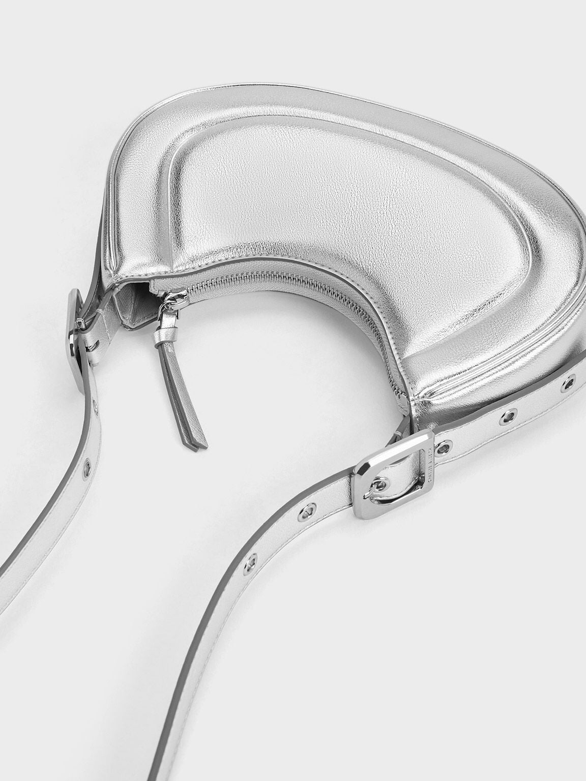 Petra Curved Shoulder Bag - Silver | CHARLES & KEITH