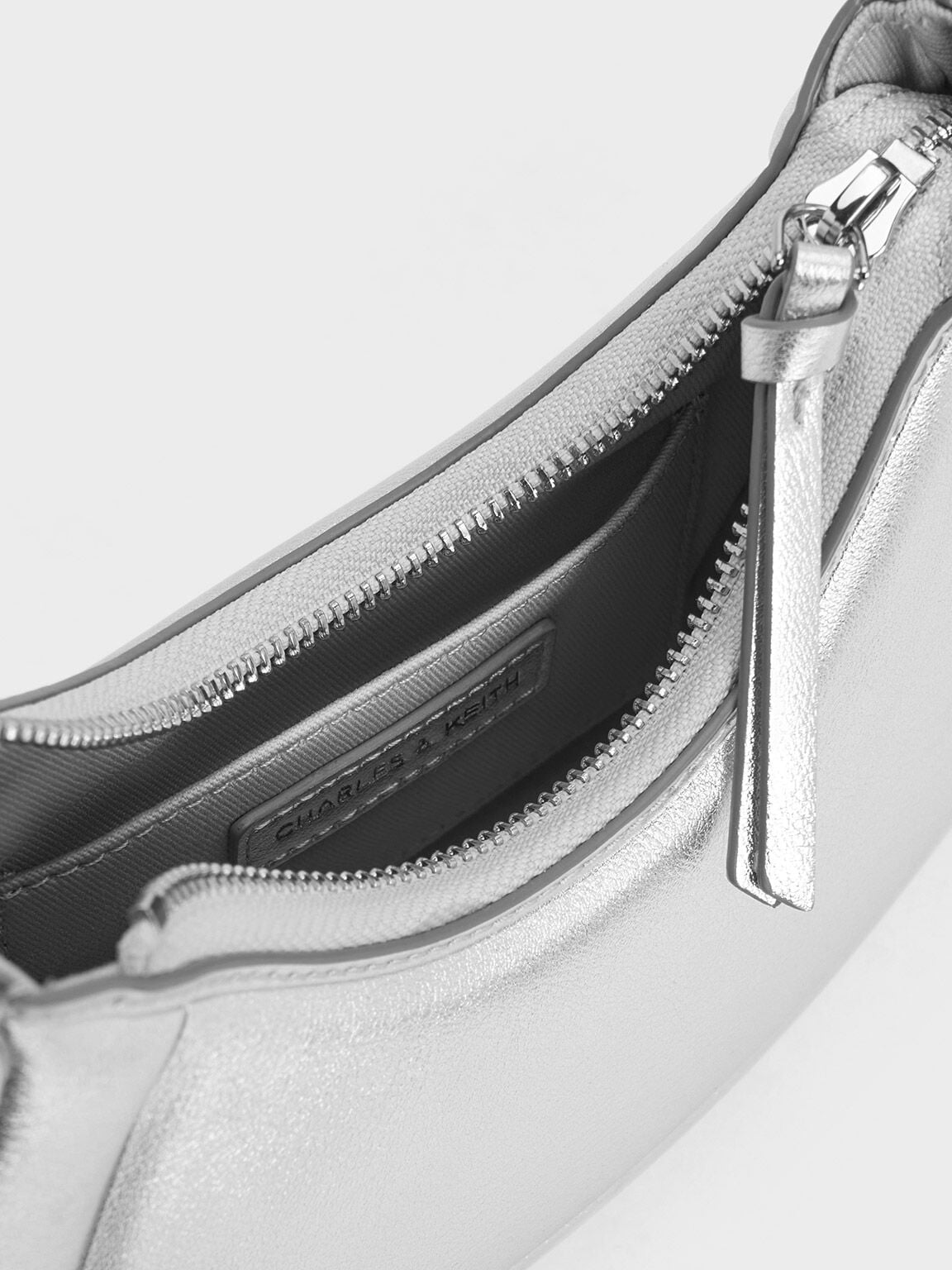Petra Curved Shoulder Bag - Silver | CHARLES & KEITH