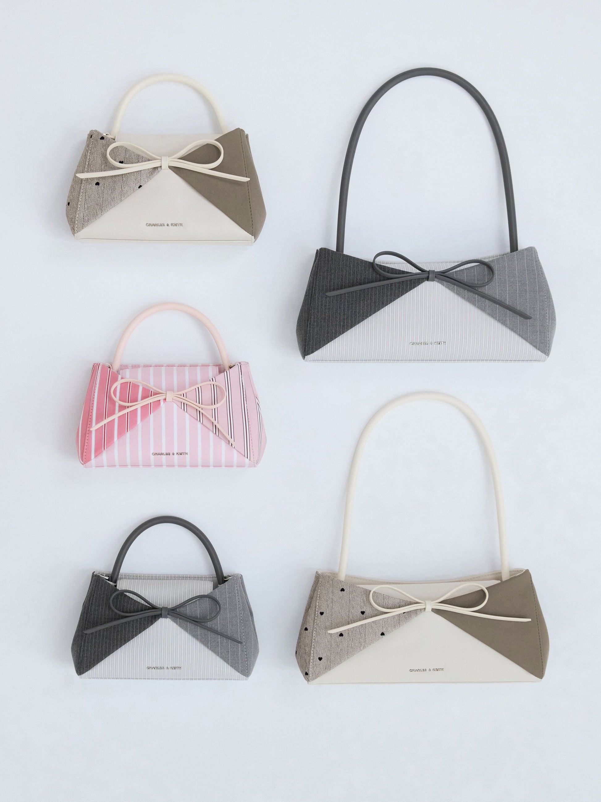 Hazel Heart-Print Bow Panelled Shoulder Bag - Taupe | CHARLES & KEITH