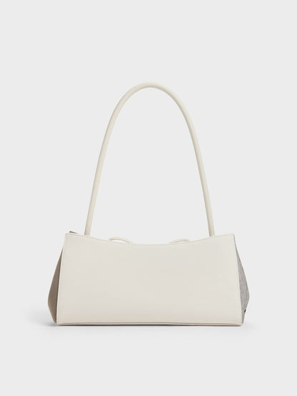 Hazel Heart-Print Bow Panelled Shoulder Bag - Taupe | CHARLES & KEITH