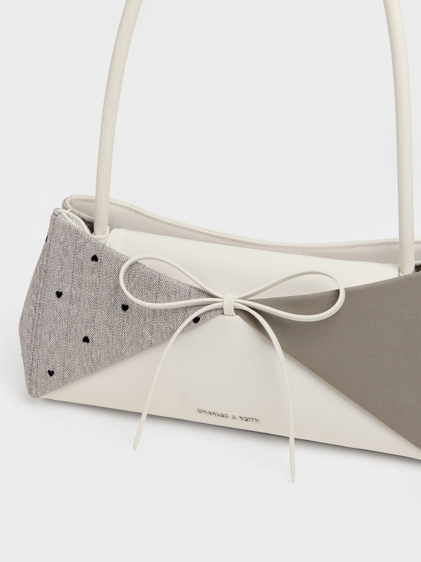 Hazel Heart-Print Bow Panelled Shoulder Bag - Taupe | CHARLES & KEITH