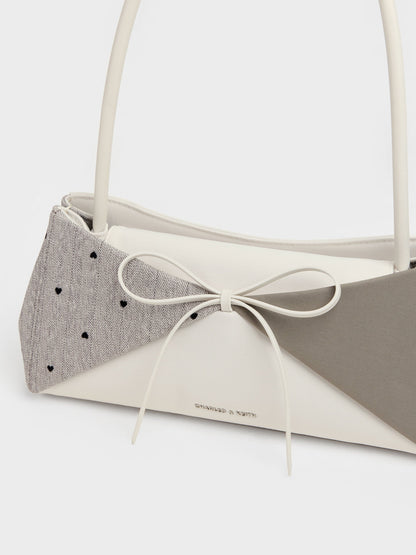 Hazel Heart-Print Bow Panelled Shoulder Bag - Taupe | CHARLES & KEITH