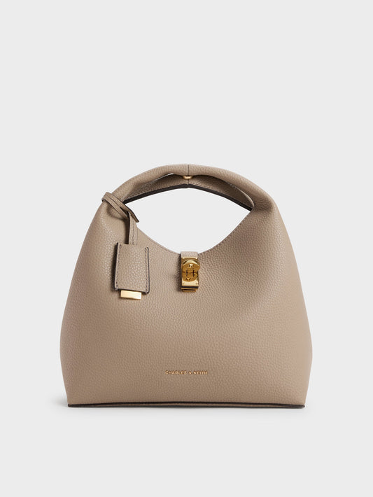 Chance Turn-Lock Bucket Bag - Taupe | CHARLES & KEITH