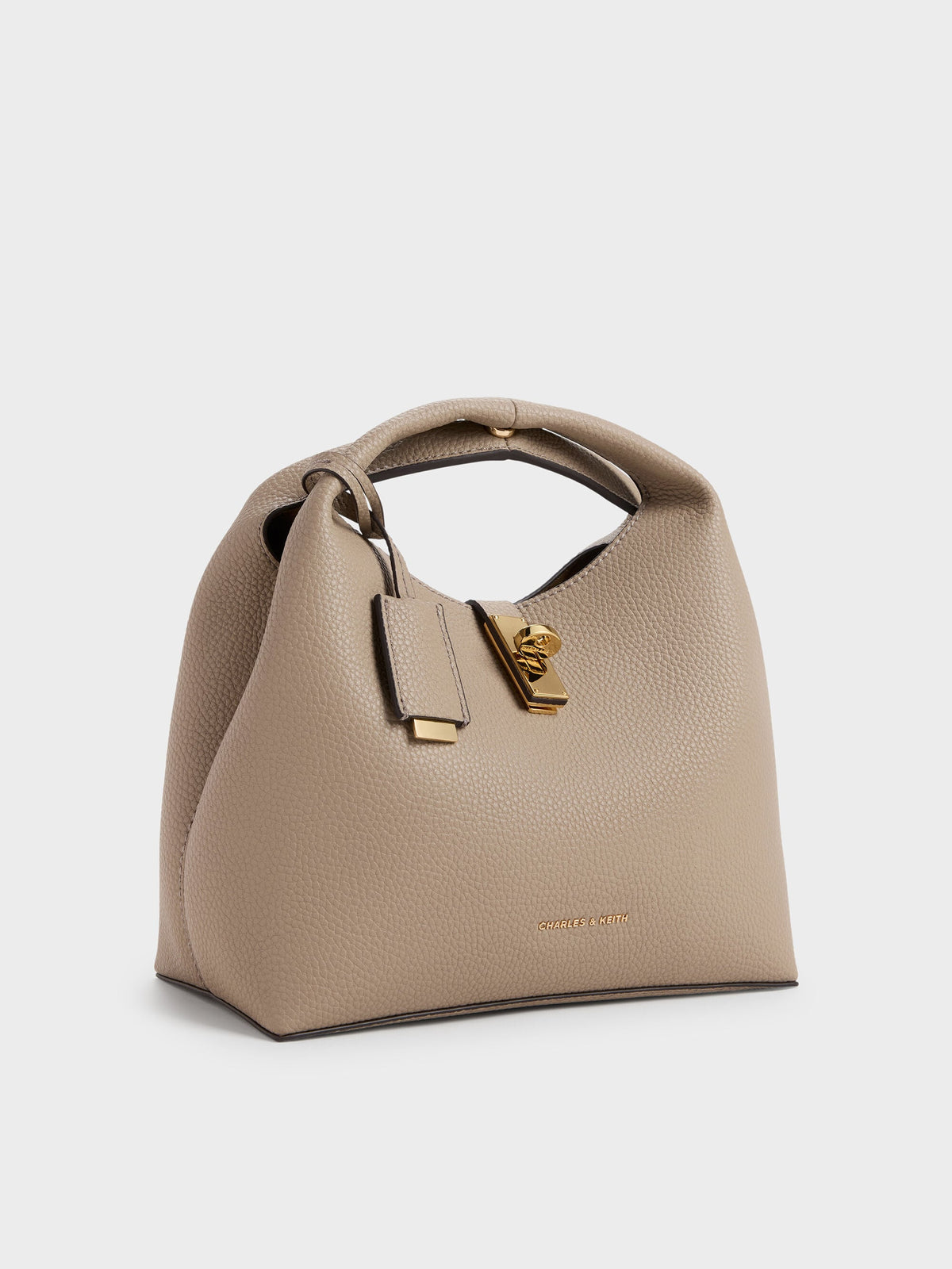 Chance Turn-Lock Bucket Bag - Taupe | CHARLES & KEITH