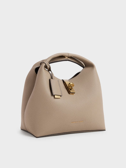 Chance Turn-Lock Bucket Bag - Taupe | CHARLES & KEITH