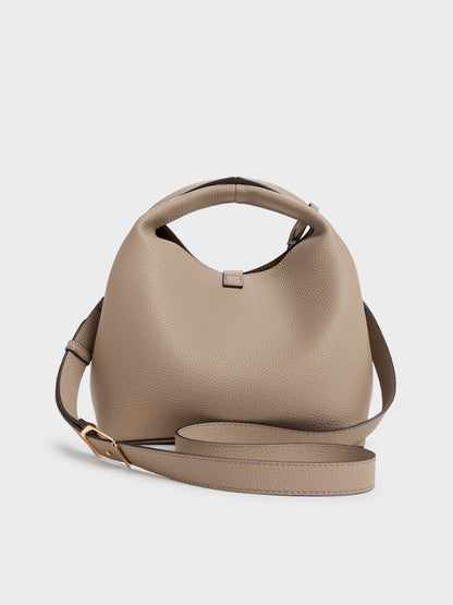 Chance Turn-Lock Bucket Bag - Taupe | CHARLES & KEITH